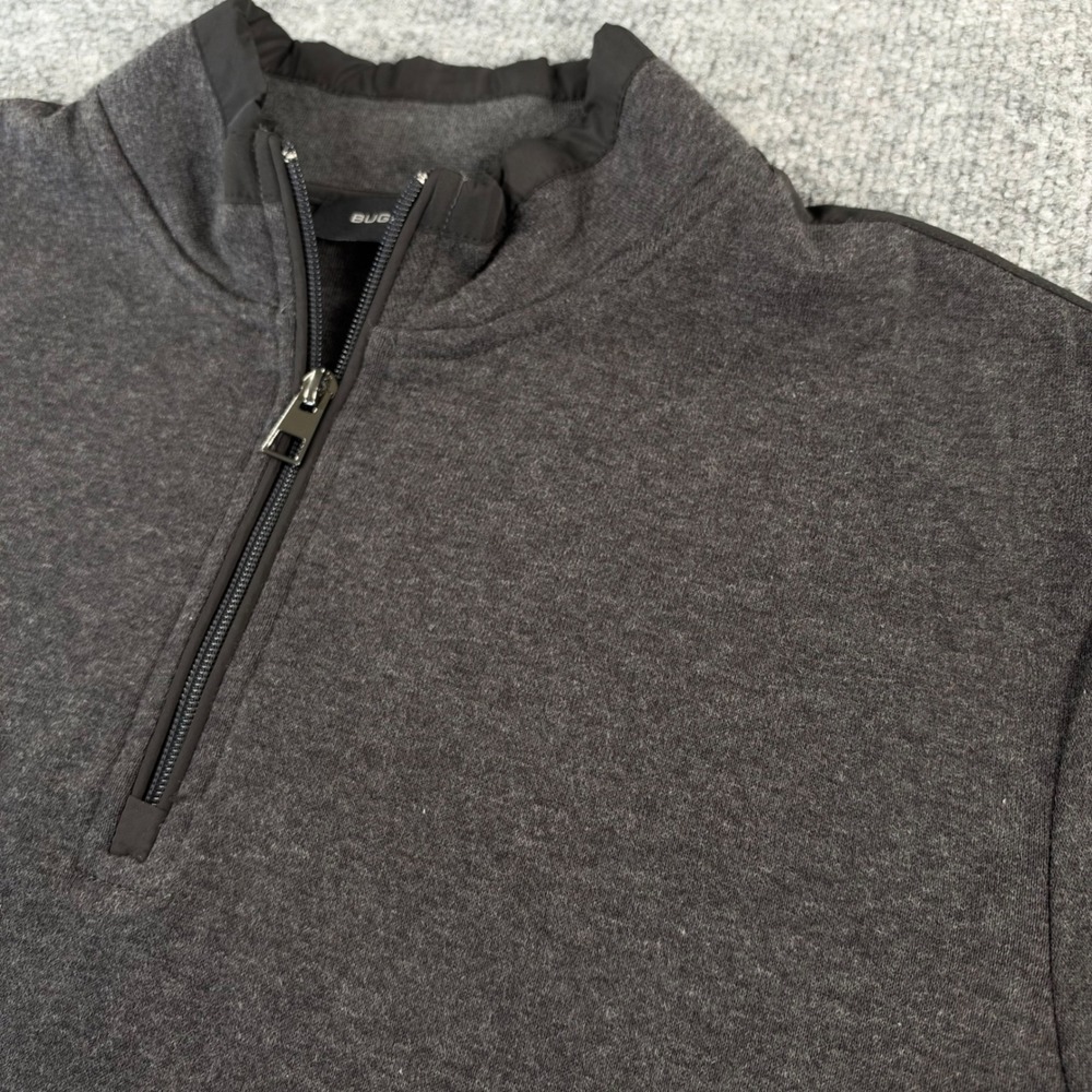 Bugatchi Quarter Zip Pullover Mens Medium Tech Patch Cotton Blend Graphite Grey